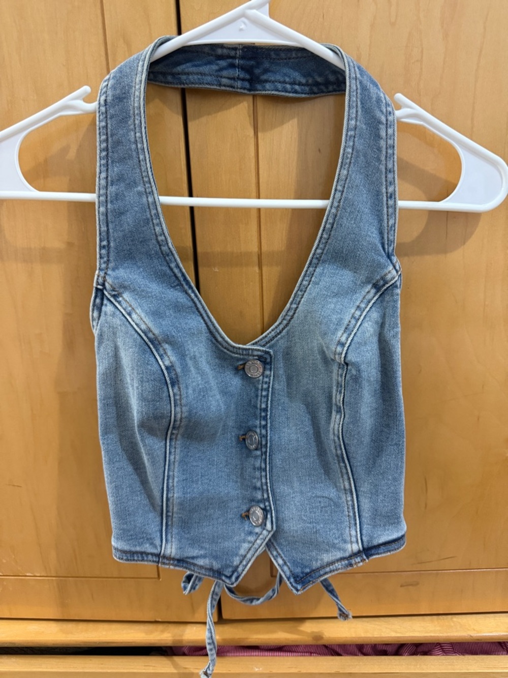 Garage Denim Halter Crop Top open tie back